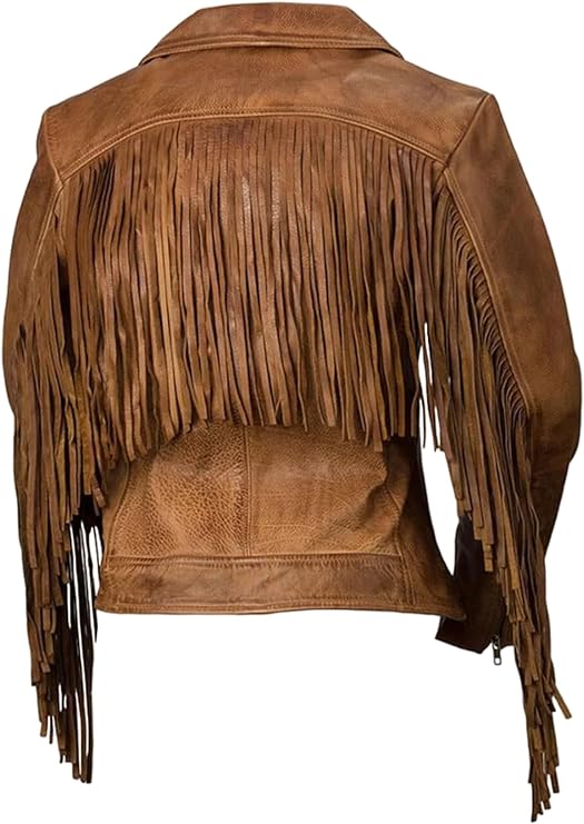 RAYS WESTERN SHORT BUFFALO DARK BROWN LEATHER JACKET WITH FRINGS