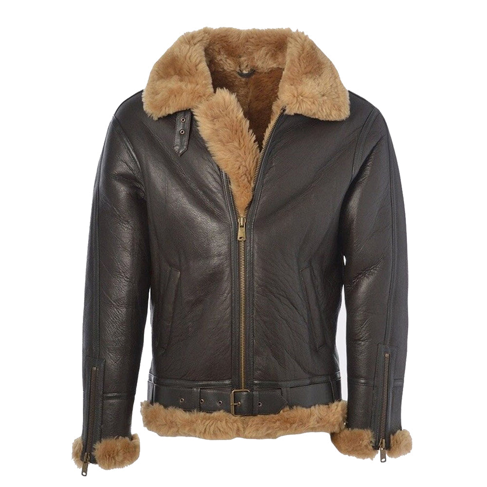 Ray's Leather Bomber Jackets For Men Real Sheepskin B3 Aviator Leather Jacket With Thick Shearling Sheepskin