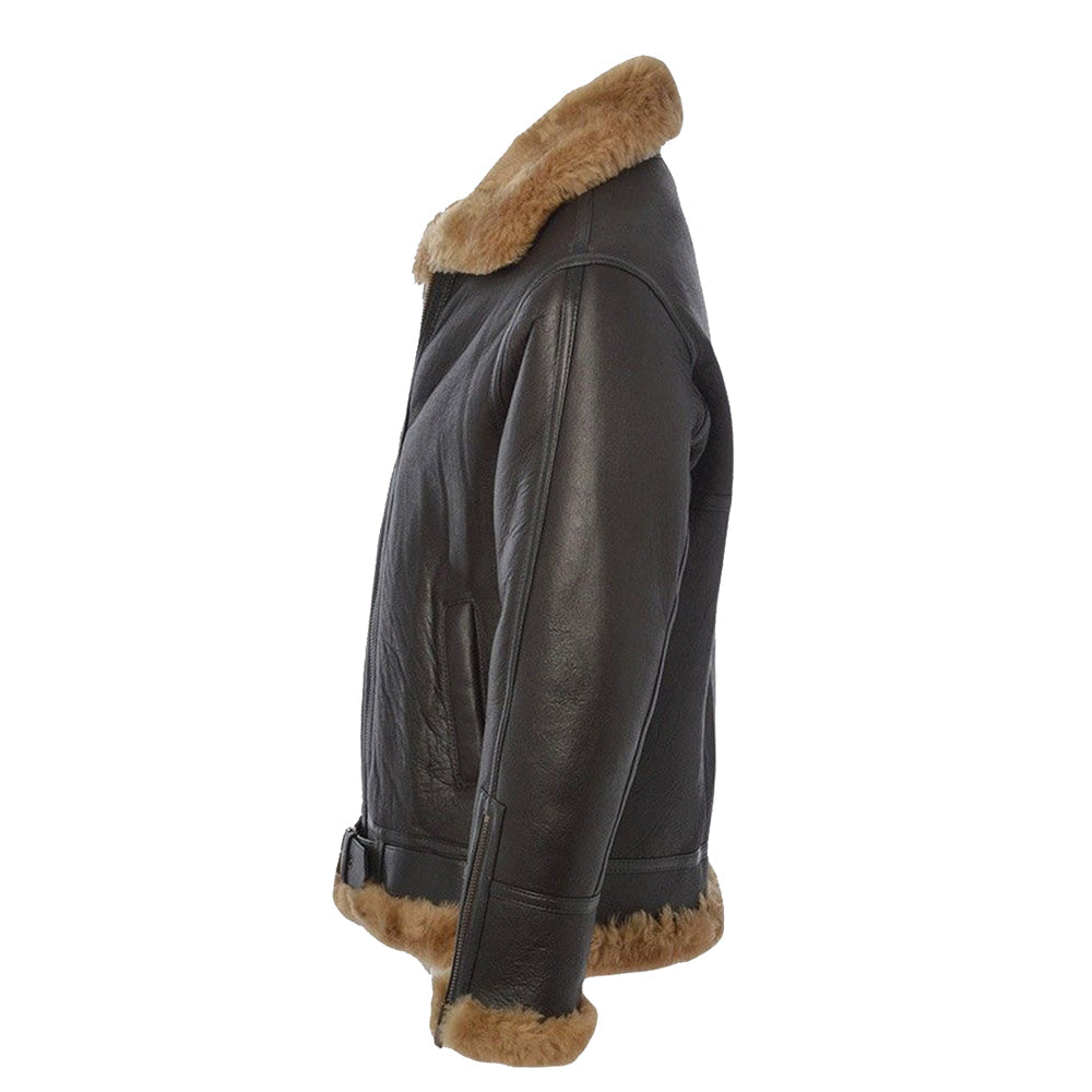Ray's Leather Bomber Jackets For Men Real Sheepskin B3 Aviator Leather Jacket With Thick Shearling Sheepskin