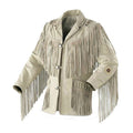 Western Men Cowboy White Cow Suede Leather Jacket