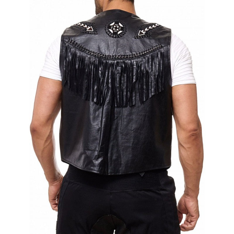 Leather Vest Men Motorcycle Black Biker Vest Adjustable Side Laces Cowhide Leather Vests