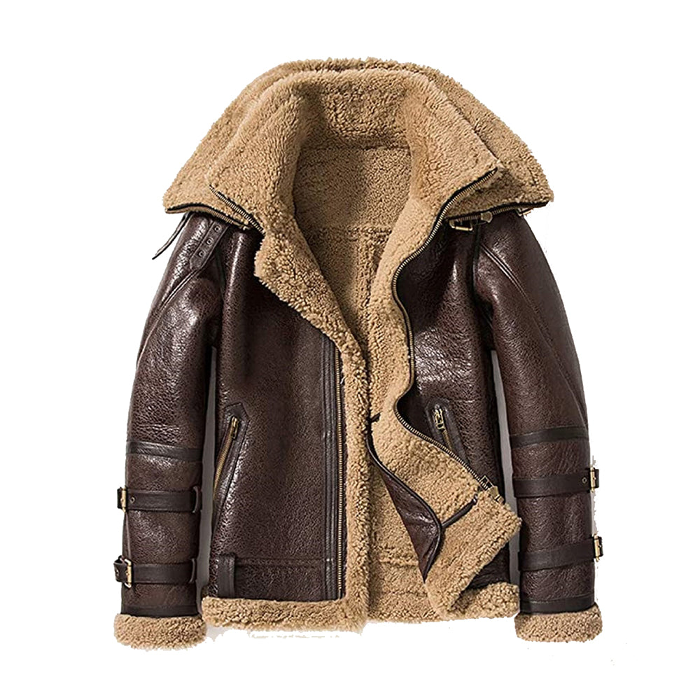 Ray's Leather Bomber Jackets For Men Real Sheepskin B3 Aviator Leather Jacket With Thick Shearling Sheepskin