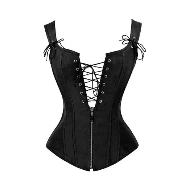 RAY'S Corsets for Women Faux Leather Corset Top Steampunk Corsets Zipper Bustier Pirate Costume