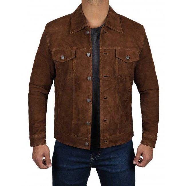 RAYS DARK BROWN WESTREN SUEDE LEATHER JACKET, ADULT SIZE