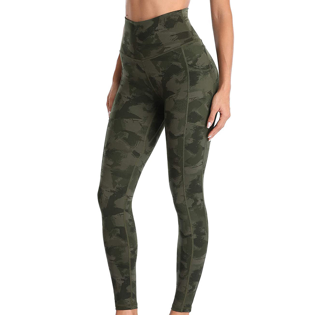 RAY'S  camouflage pattern Thick High Waist Yoga Pants with Pockets, Tummy Control Workout Running Yoga Leggings for Women
