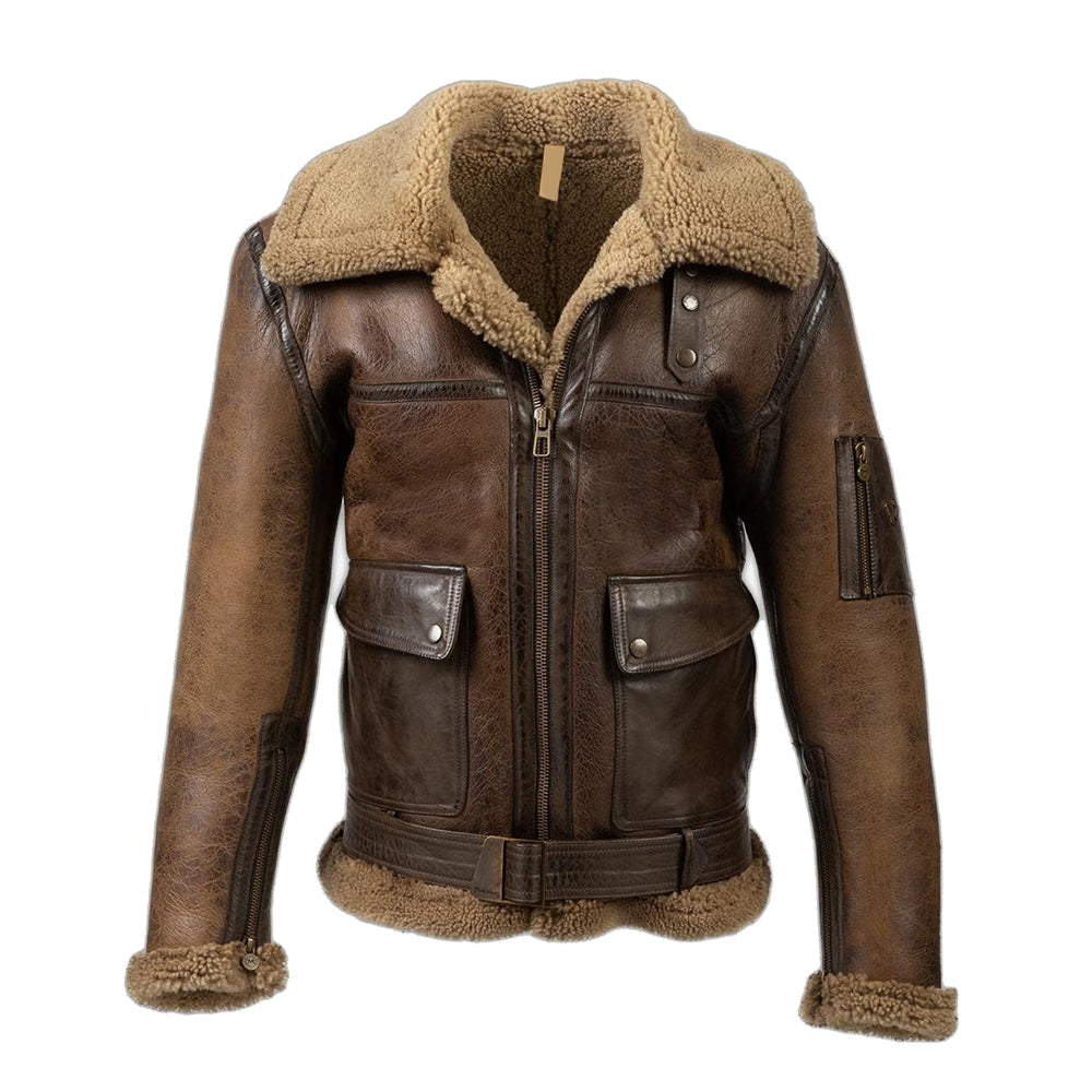 Ray's Leather Bomber Jackets For Men Real Sheepskin B3 Aviator Leather Jacket With Thick Shearling Sheepskin