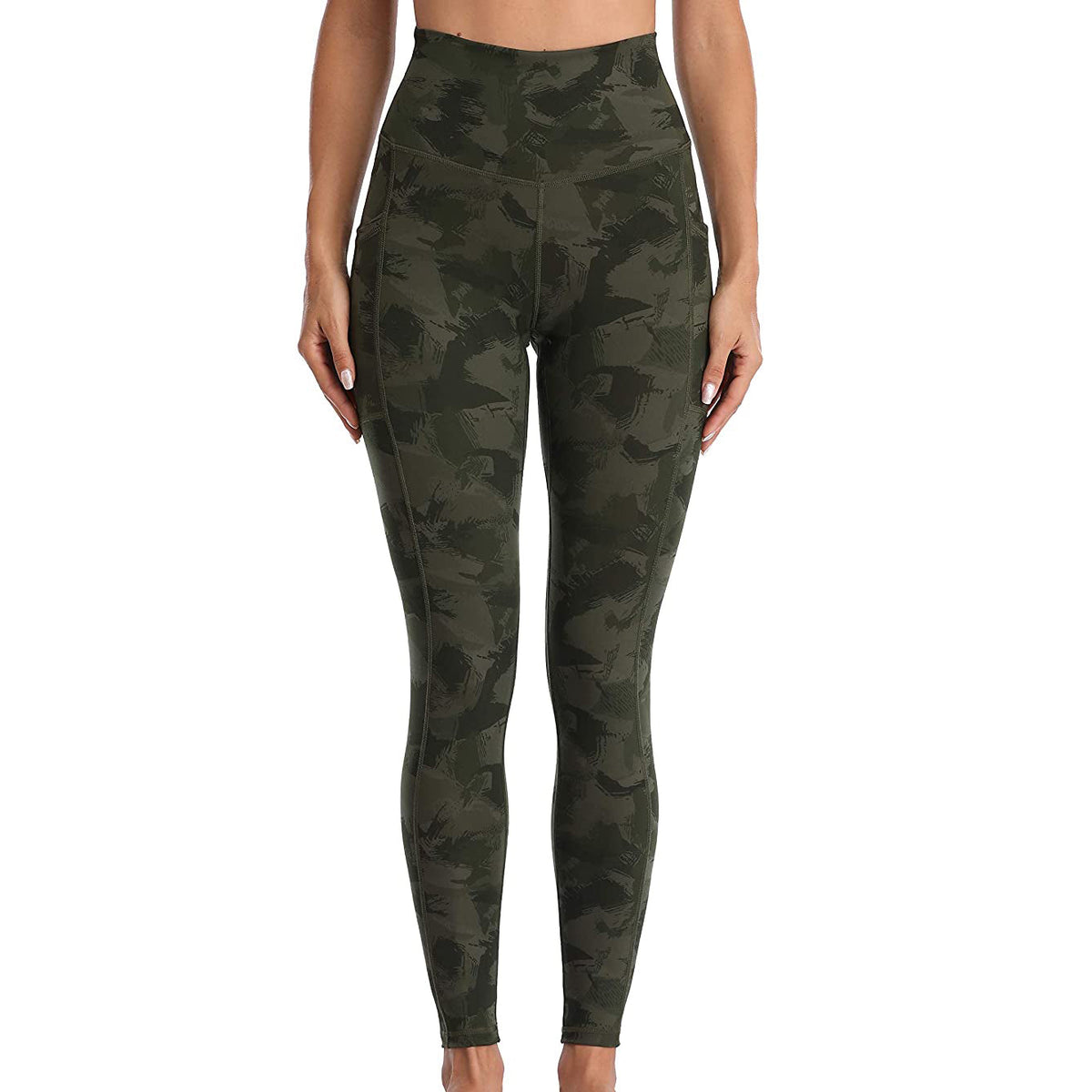 RAY'S  camouflage pattern Thick High Waist Yoga Pants with Pockets, Tummy Control Workout Running Yoga Leggings for Women
