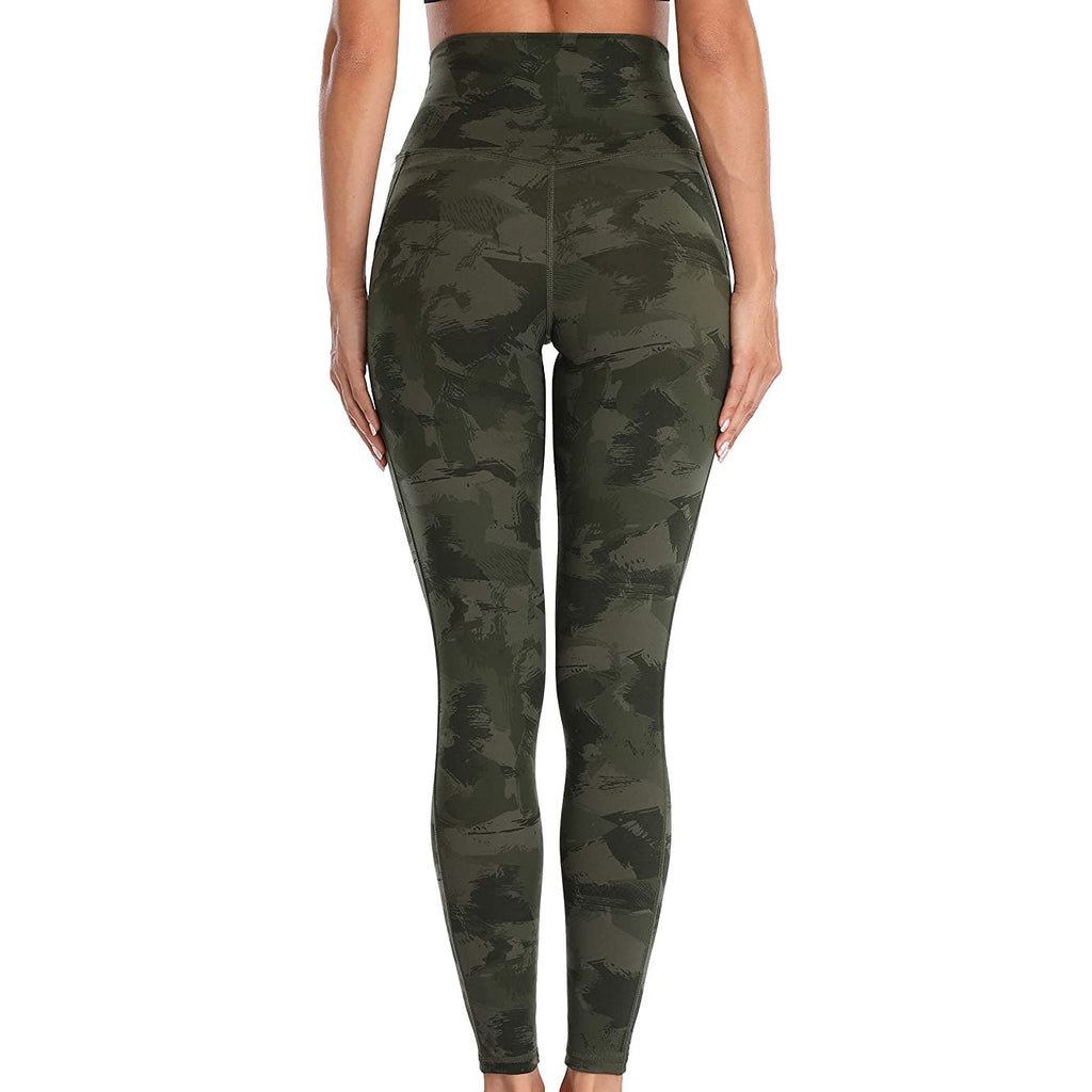 RAY'S  camouflage pattern Thick High Waist Yoga Pants with Pockets, Tummy Control Workout Running Yoga Leggings for Women
