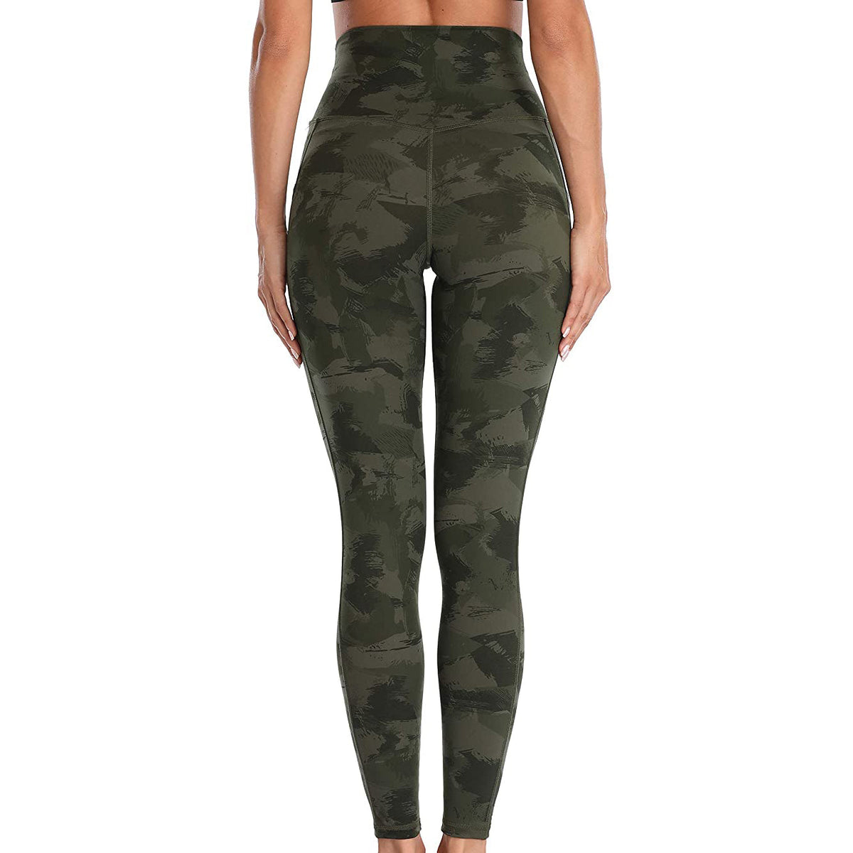 RAY'S  camouflage pattern Thick High Waist Yoga Pants with Pockets, Tummy Control Workout Running Yoga Leggings for Women