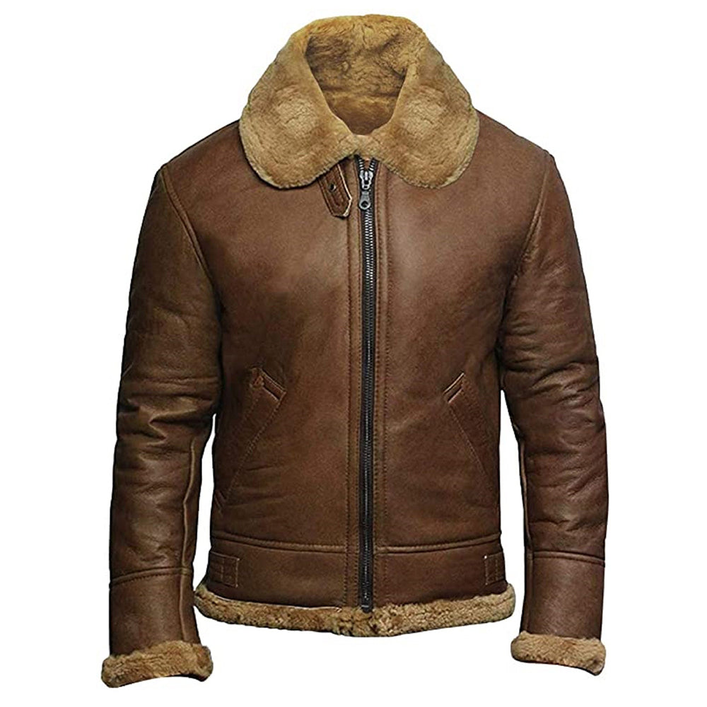 Ray's Leather Bomber Jackets For Men Real Sheepskin B3 Aviator Leather Jacket With Thick Shearling Sheepskin