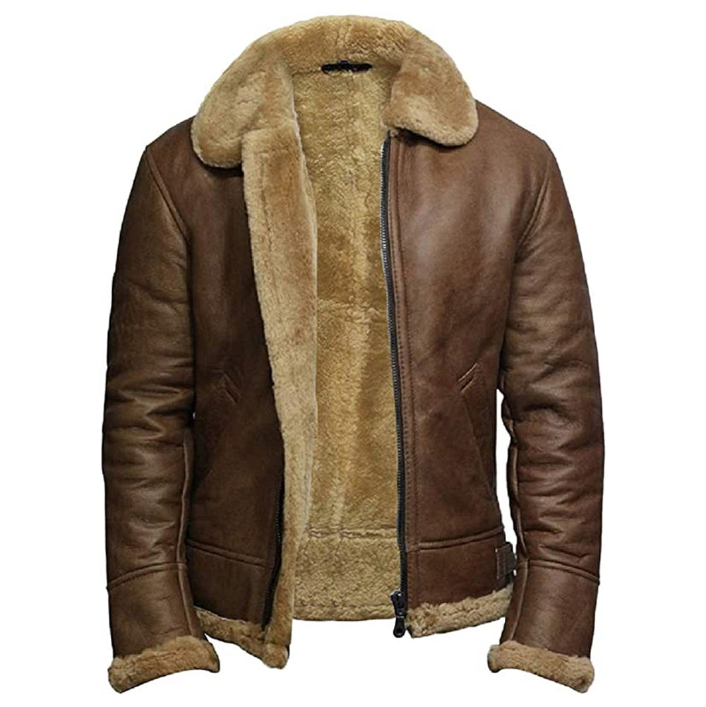 Ray's Leather Bomber Jackets For Men Real Sheepskin B3 Aviator Leather Jacket With Thick Shearling Sheepskin