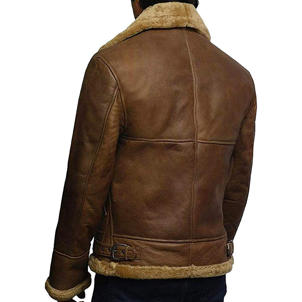 Ray's Leather Bomber Jackets For Men Real Sheepskin B3 Aviator Leather Jacket With Thick Shearling Sheepskin