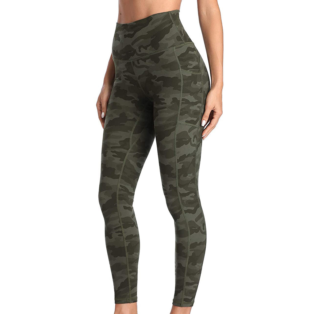 RAY'S  camouflage pattern Thick High Waist Yoga Pants with Pockets, Tummy Control Workout Running Yoga Leggings for Women