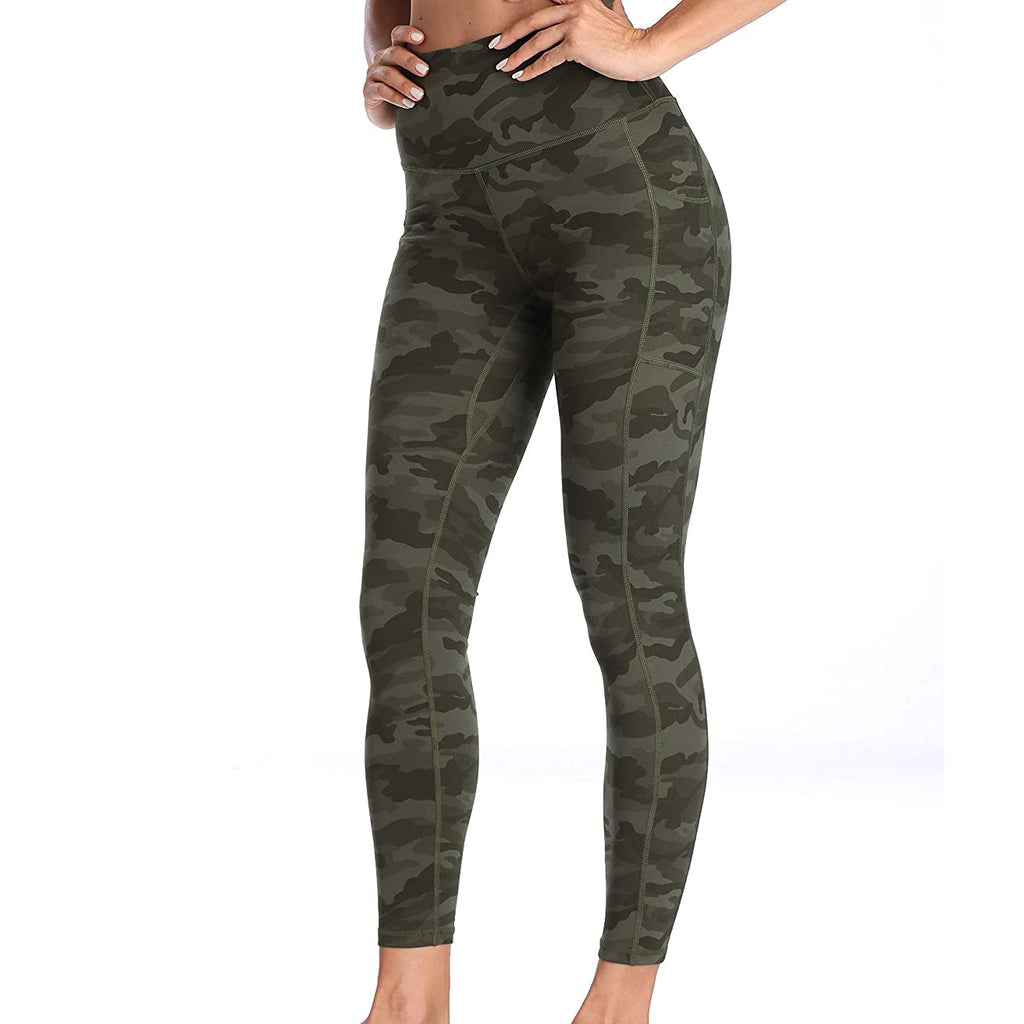 RAY'S  camouflage pattern Thick High Waist Yoga Pants with Pockets, Tummy Control Workout Running Yoga Leggings for Women