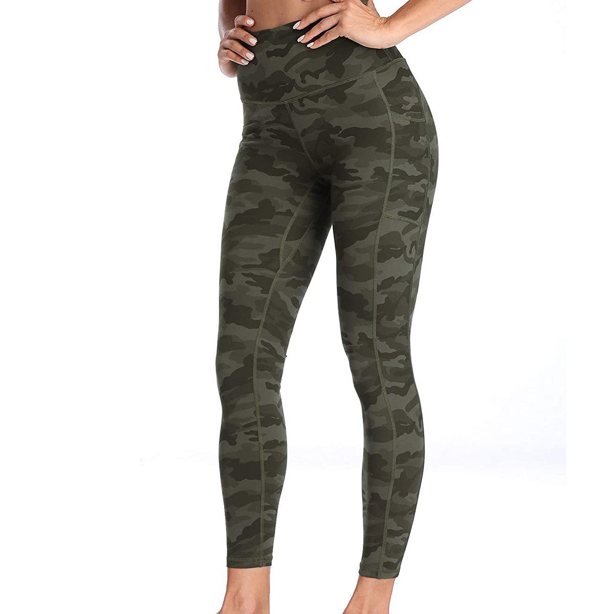 RAY'S  camouflage pattern Thick High Waist Yoga Pants with Pockets, Tummy Control Workout Running Yoga Leggings for Women