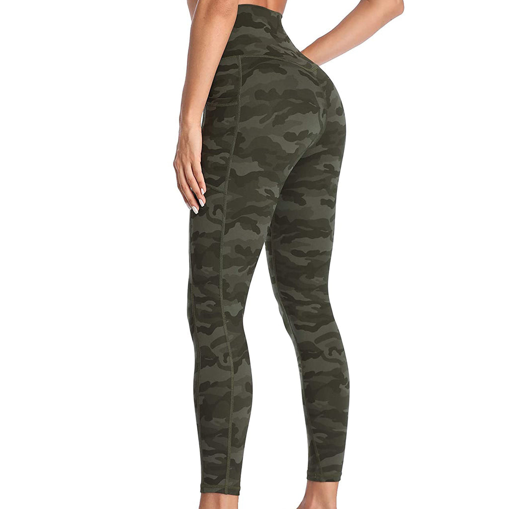 RAY'S  camouflage pattern Thick High Waist Yoga Pants with Pockets, Tummy Control Workout Running Yoga Leggings for Women