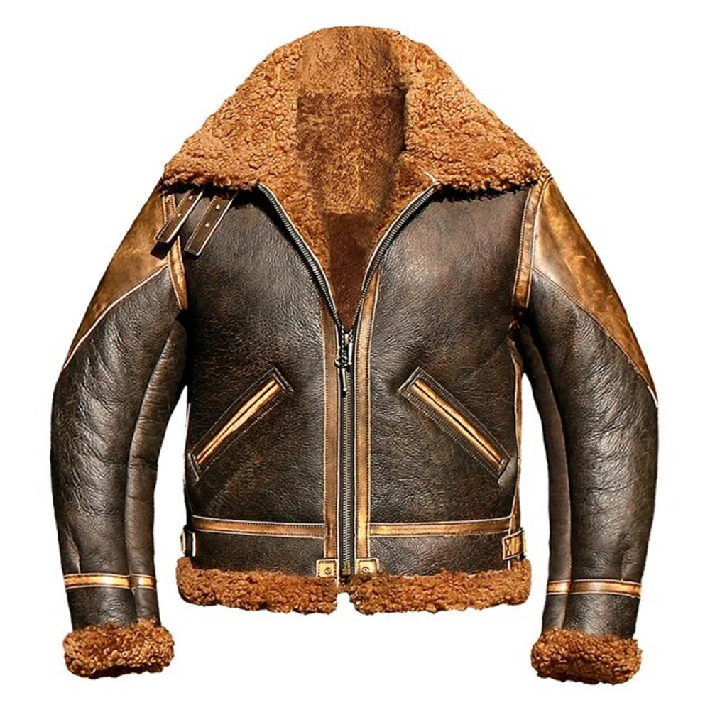 Ray's Leather Bomber Jackets For Men Real Sheepskin B3 Aviator Leather Jacket With Thick Shearling Sheepskin