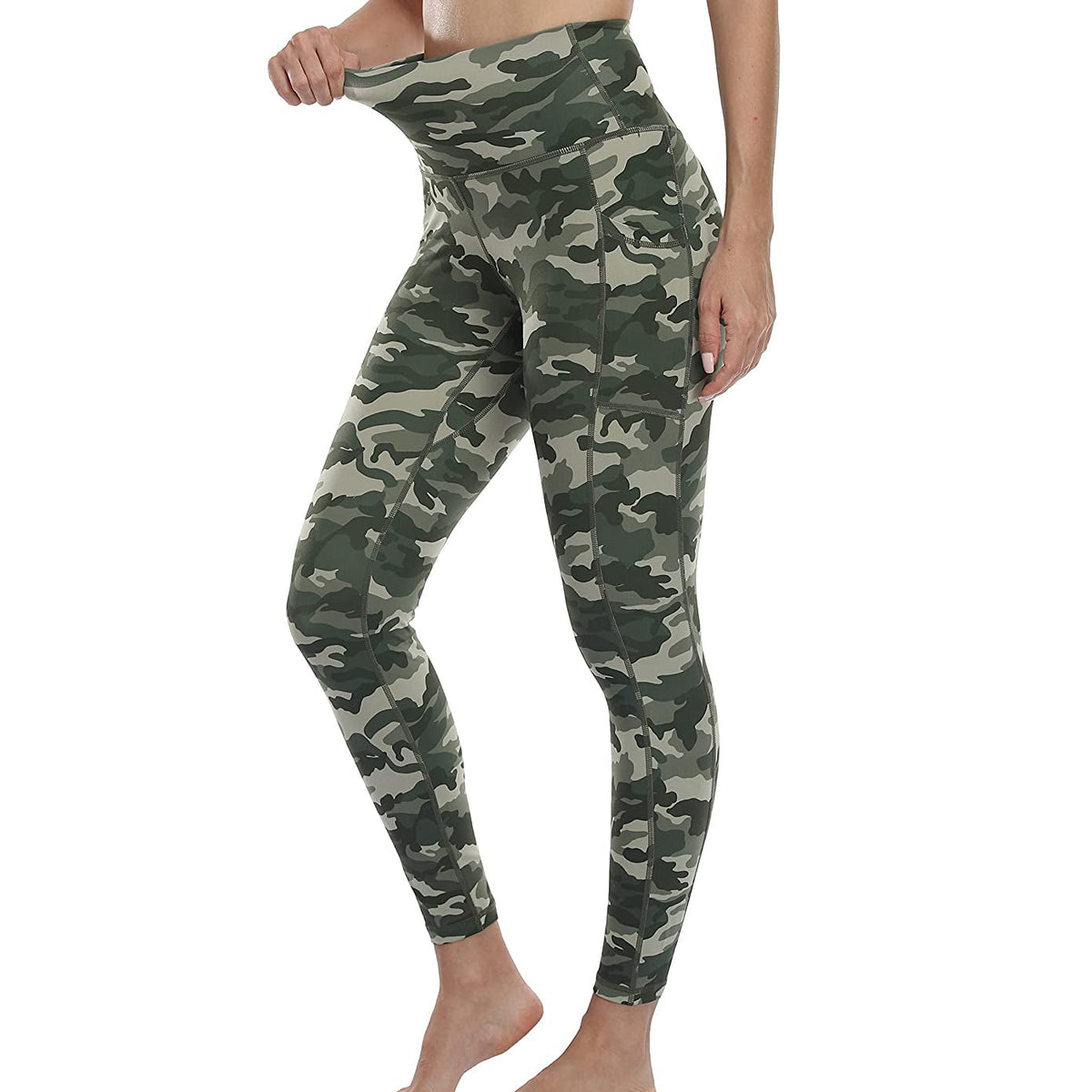 RAY'S  camouflage pattern Thick High Waist Yoga Pants with Pockets, Tummy Control Workout Running Yoga Leggings for Women