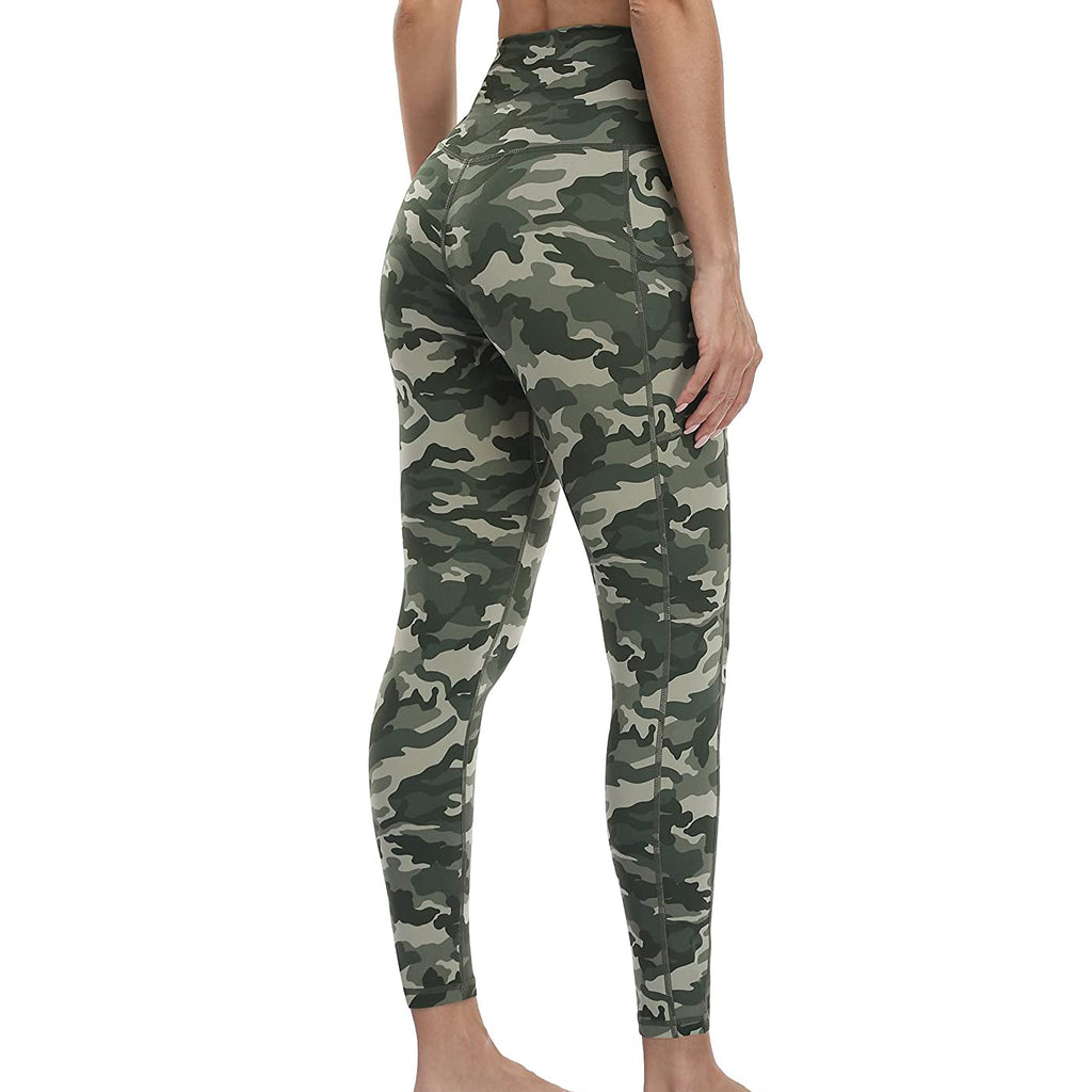 RAY'S  camouflage pattern Thick High Waist Yoga Pants with Pockets, Tummy Control Workout Running Yoga Leggings for Women