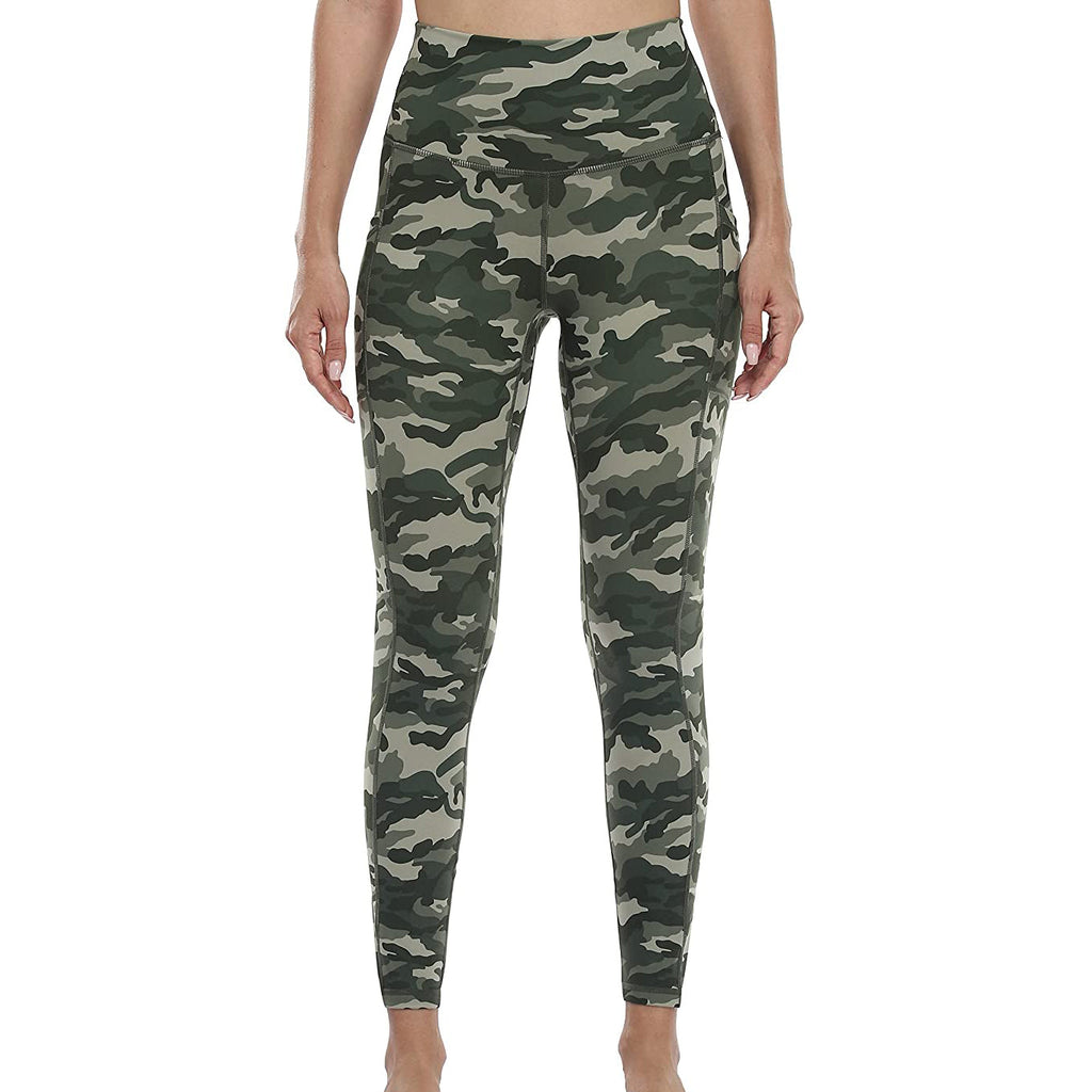 RAY'S  camouflage pattern Thick High Waist Yoga Pants with Pockets, Tummy Control Workout Running Yoga Leggings for Women