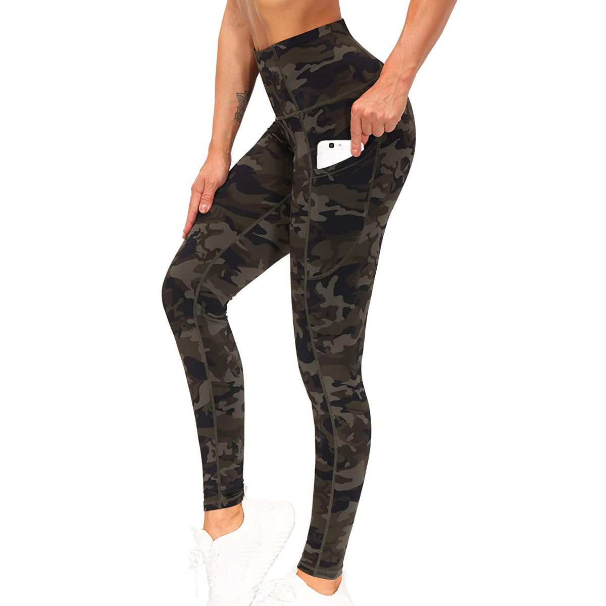 RAY'S  camouflage pattern Thick High Waist Yoga Pants with Pockets, Tummy Control Workout Running Yoga Leggings for Women
