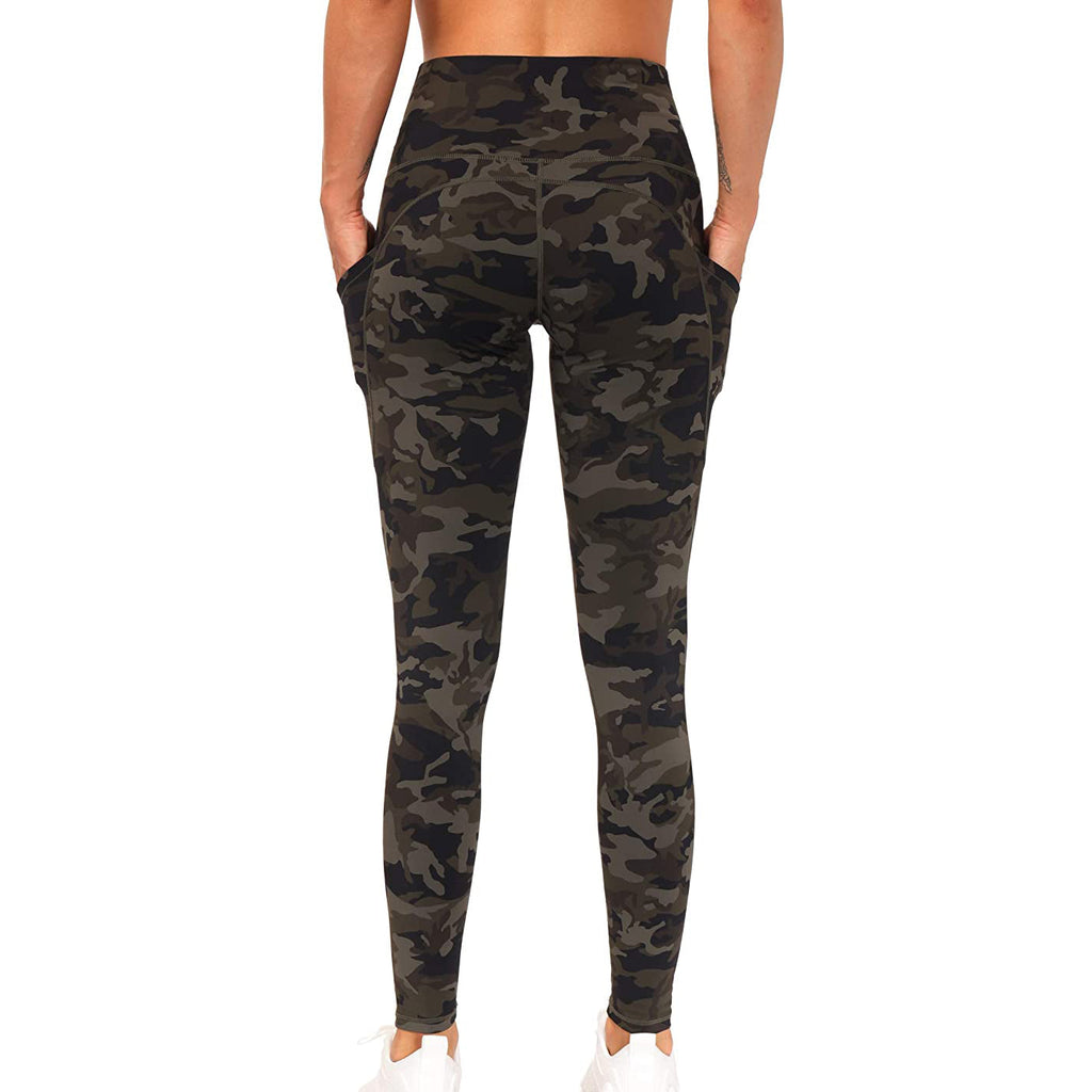 RAY'S  camouflage pattern Thick High Waist Yoga Pants with Pockets, Tummy Control Workout Running Yoga Leggings for Women