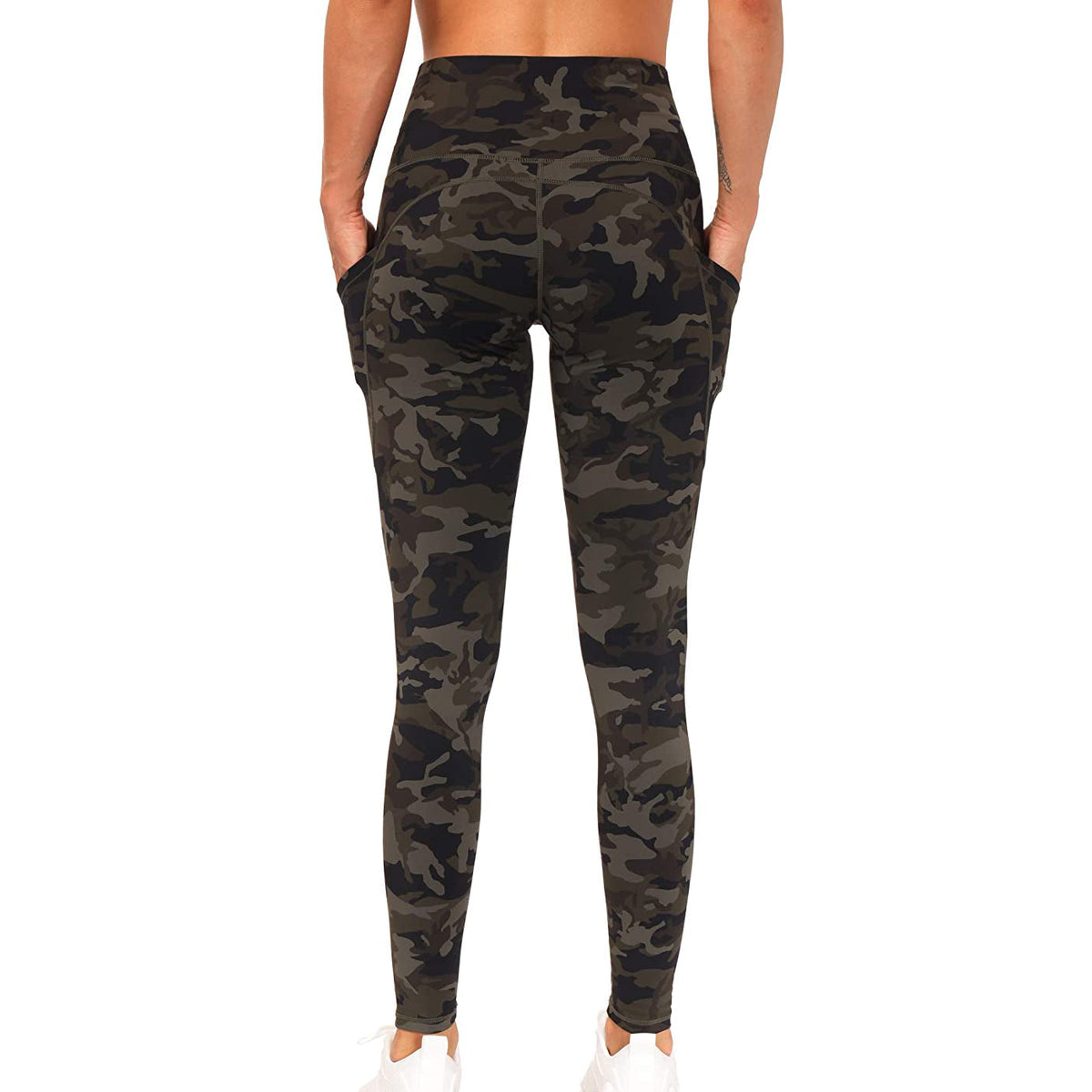 RAY'S  camouflage pattern Thick High Waist Yoga Pants with Pockets, Tummy Control Workout Running Yoga Leggings for Women