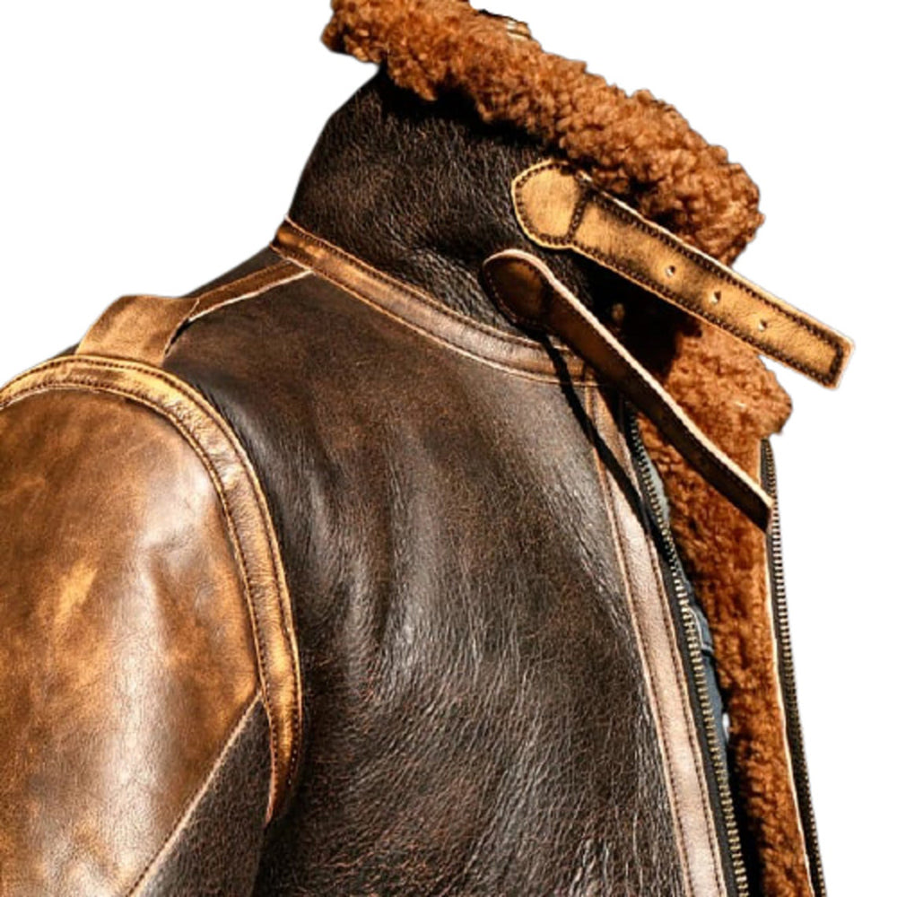 Ray's Leather Bomber Jackets For Men Real Sheepskin B3 Aviator Leather Jacket With Thick Shearling Sheepskin