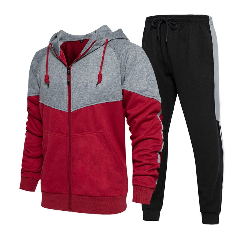 Men's Tracksuit Set, Colour Block Design in different colour, Hooded Sweatshirt with Matching Jogger Pants