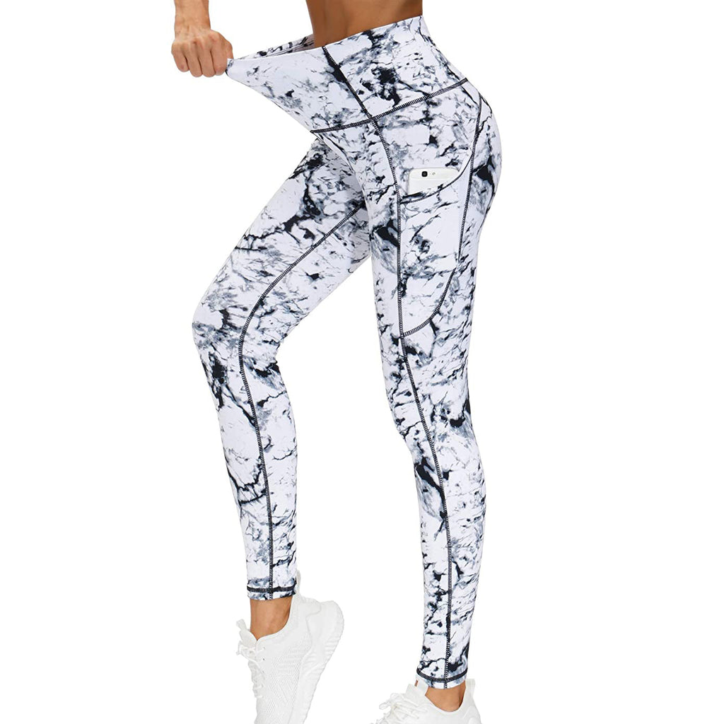 RAY'S Women's Sports Leggings, Marble Pattern High Waist Yoga Pants, Running Stretch Tights Workout Trousers for Yoga, Running, Dance, Fitnes, Cycling, Casual