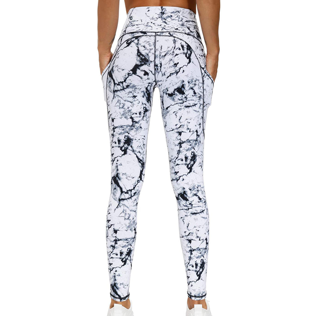 RAY'S Women's Sports Leggings, Marble Pattern High Waist Yoga Pants, Running Stretch Tights Workout Trousers for Yoga, Running, Dance, Fitnes, Cycling, Casual