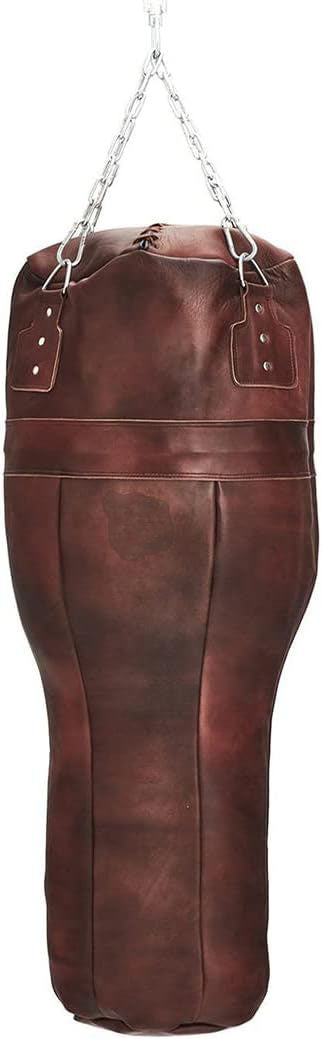 Leather Heavy Punching Bag, Brown, Vintage Style, Uppercut Shape, with Hanging Chain, 5 Feet