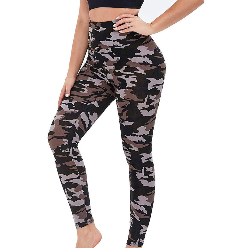 RAY'S  camouflage pattern Thick High Waist Yoga Pants with Pockets, Tummy Control Workout Running Yoga Leggings for Women