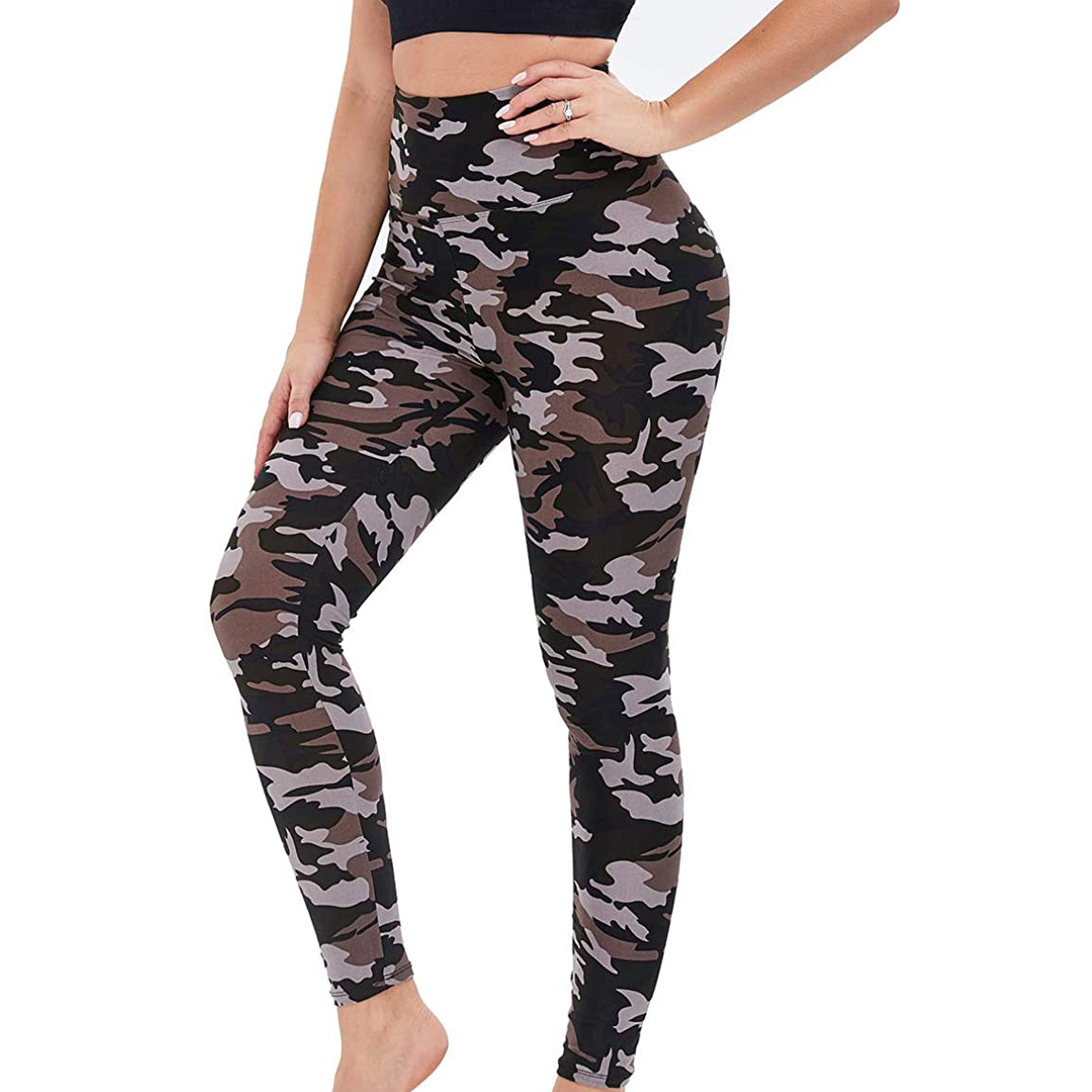 RAY'S  camouflage pattern Thick High Waist Yoga Pants with Pockets, Tummy Control Workout Running Yoga Leggings for Women
