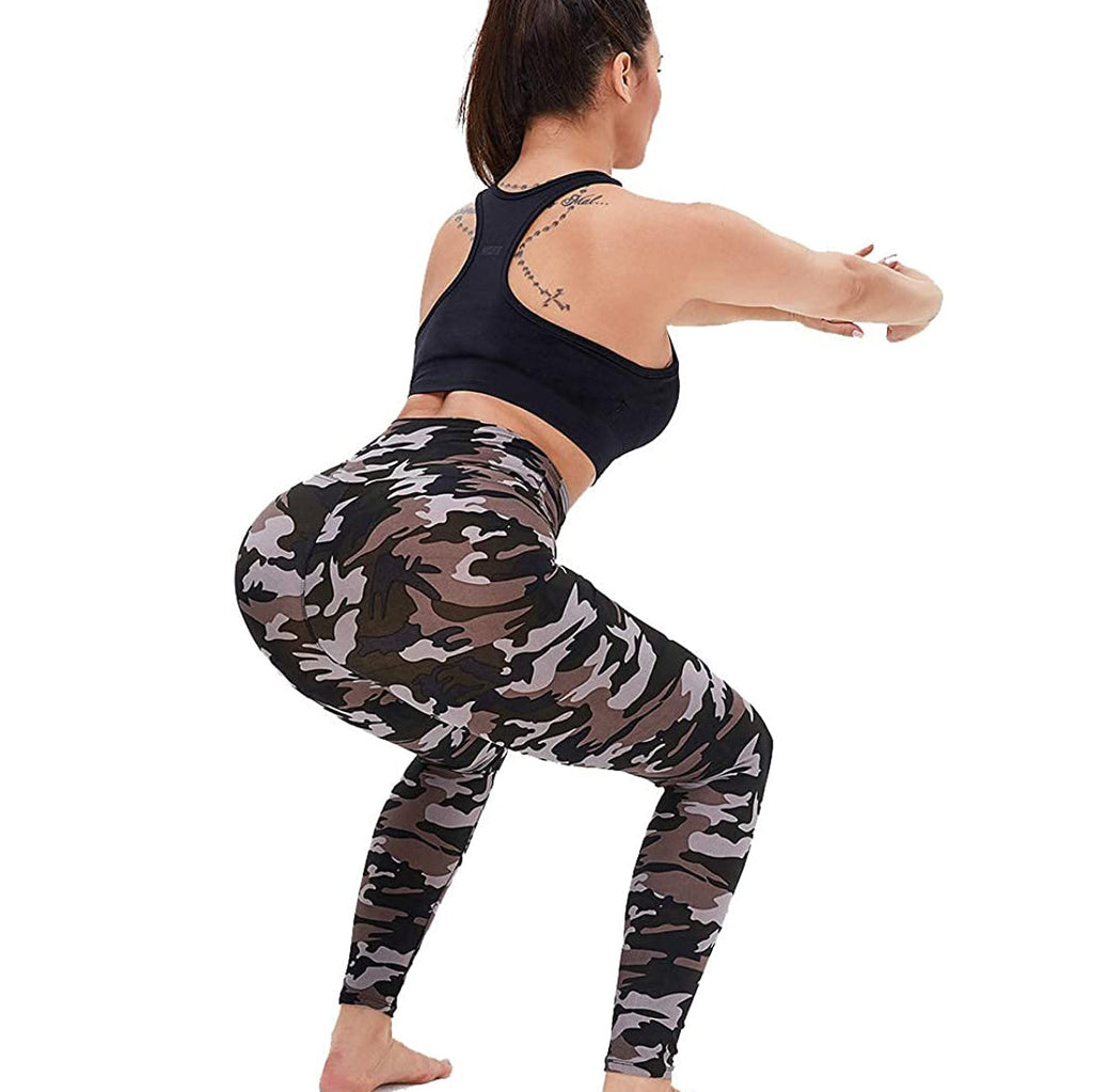 RAY'S  camouflage pattern Thick High Waist Yoga Pants with Pockets, Tummy Control Workout Running Yoga Leggings for Women