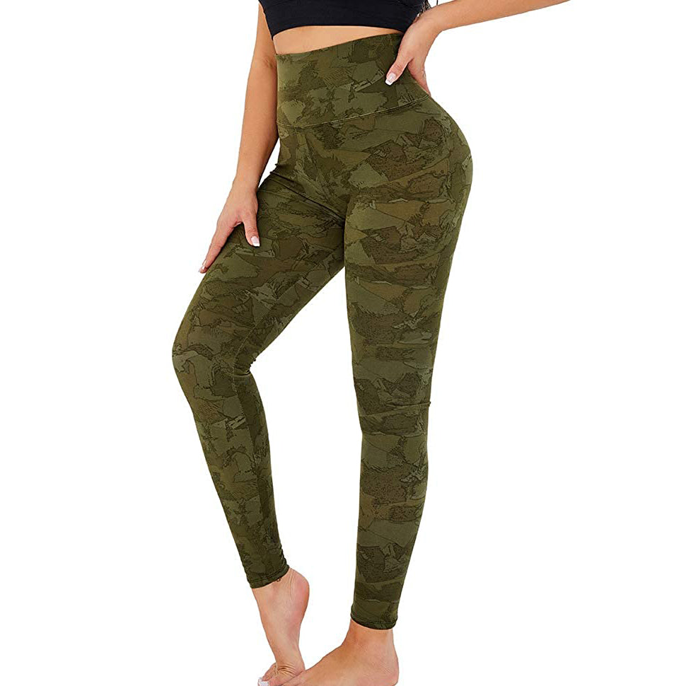 RAY'S  camouflage pattern Thick High Waist Yoga Pants with Pockets, Tummy Control Workout Running Yoga Leggings for Women
