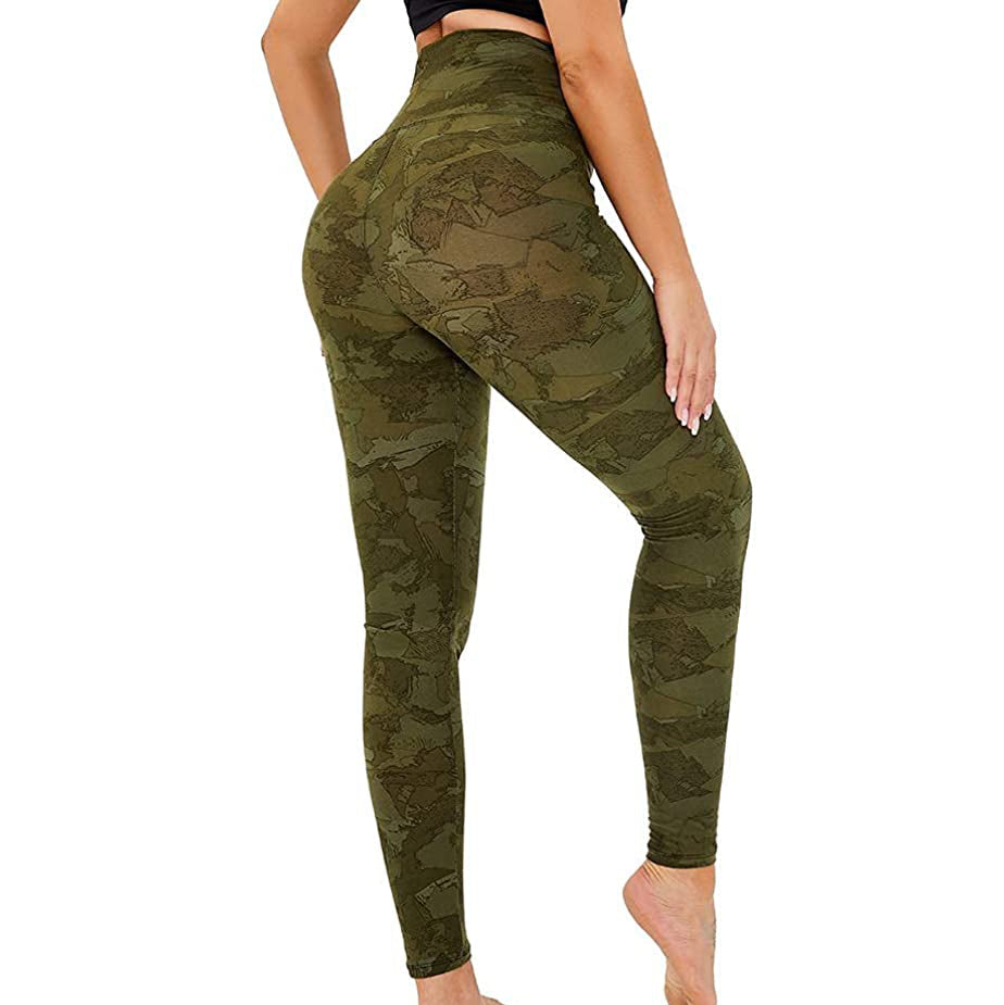 RAY'S  camouflage pattern Thick High Waist Yoga Pants with Pockets, Tummy Control Workout Running Yoga Leggings for Women