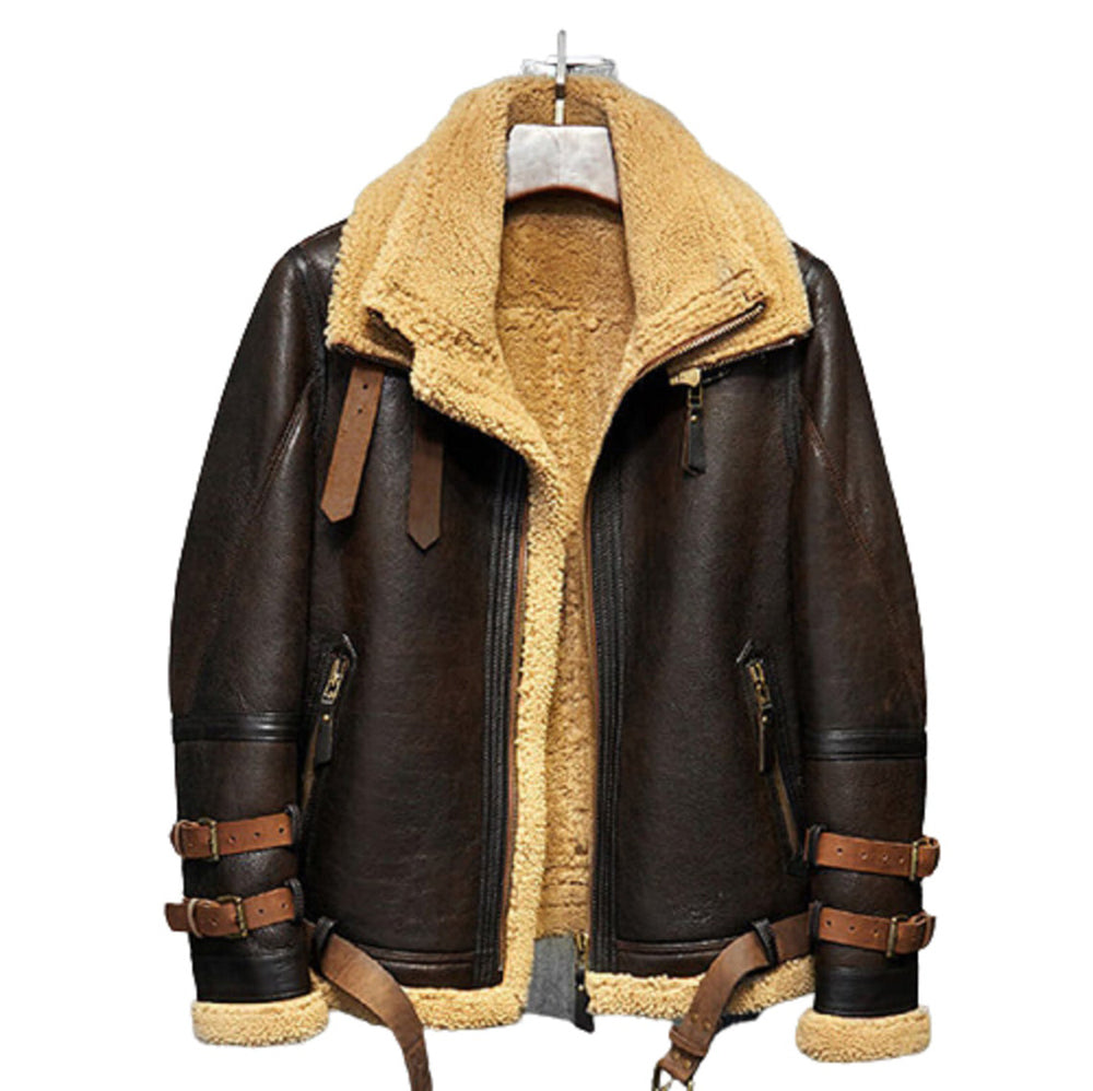 Ray's Leather Bomber Jackets For Men Real Sheepskin B3 Aviator Leather Jacket With Thick Shearling Sheepskin