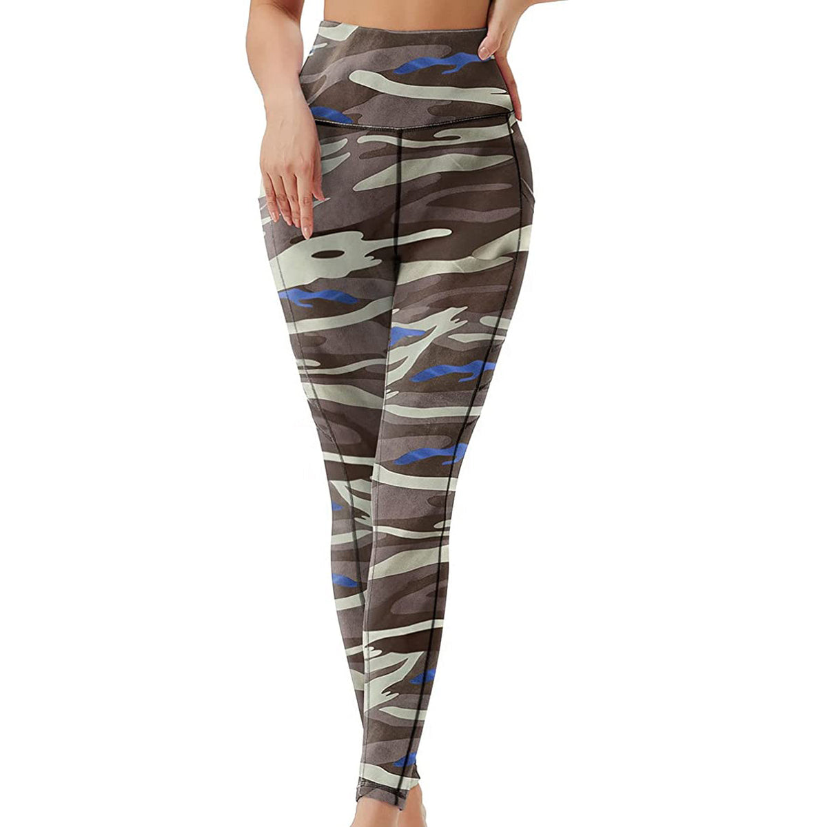RAY'S  camouflage pattern Thick High Waist Yoga Pants with Pockets, Tummy Control Workout Running Yoga Leggings for Women