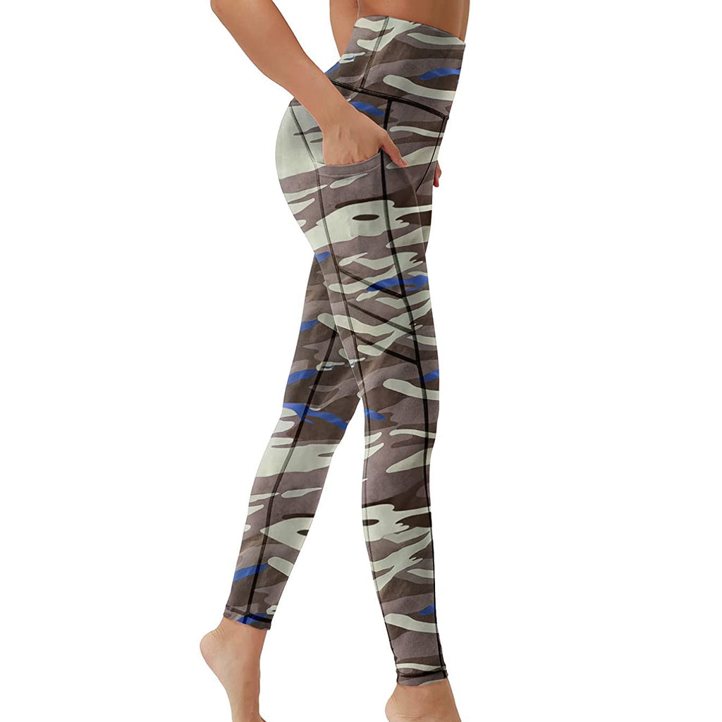 RAY'S  camouflage pattern Thick High Waist Yoga Pants with Pockets, Tummy Control Workout Running Yoga Leggings for Women