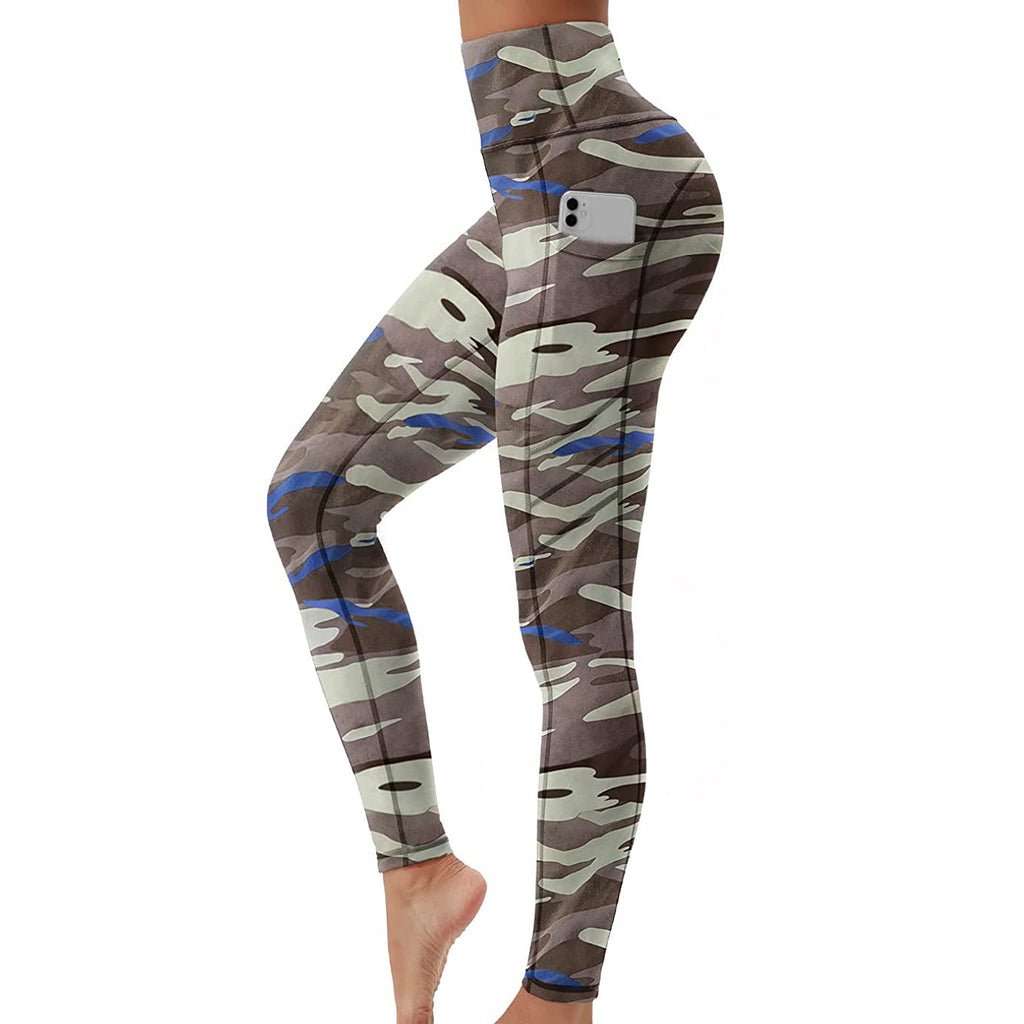 RAY'S  camouflage pattern Thick High Waist Yoga Pants with Pockets, Tummy Control Workout Running Yoga Leggings for Women