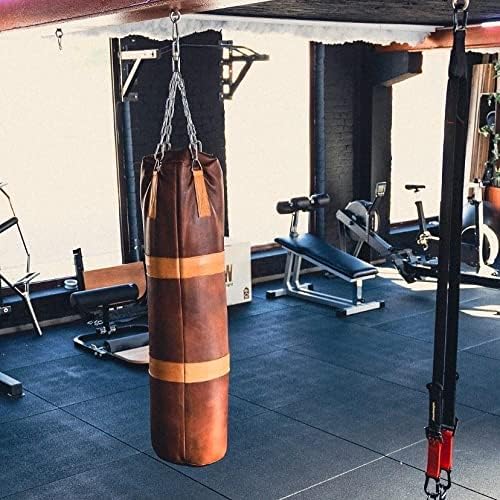Heavy Punching Bag Vintage Brown Leather TAN Trim UNFILLED
