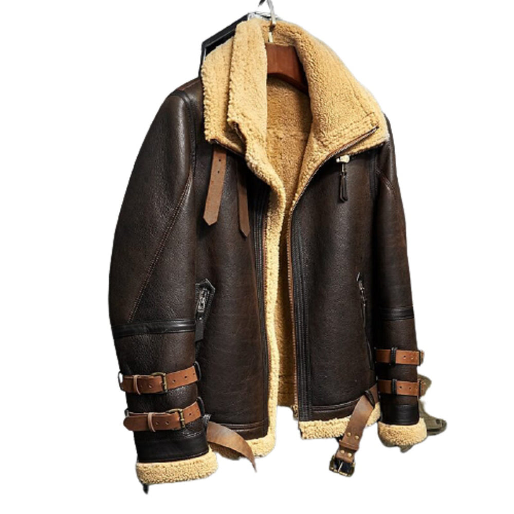 Ray's Leather Bomber Jackets For Men Real Sheepskin B3 Aviator Leather Jacket With Thick Shearling Sheepskin
