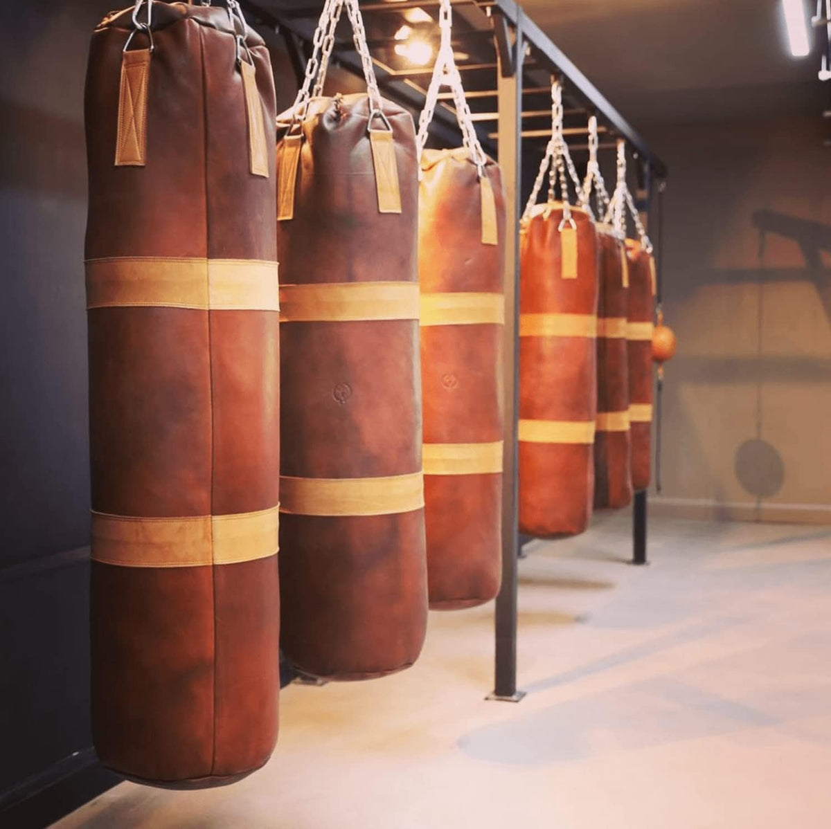 Heavy Punching Bag Vintage Brown Leather TAN Trim UNFILLED