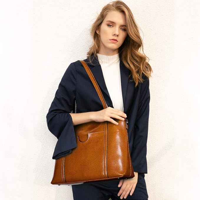 Ray's Large Capacity Cowhide Leather Shoulder Bag Purses Luxury Handbags for Women