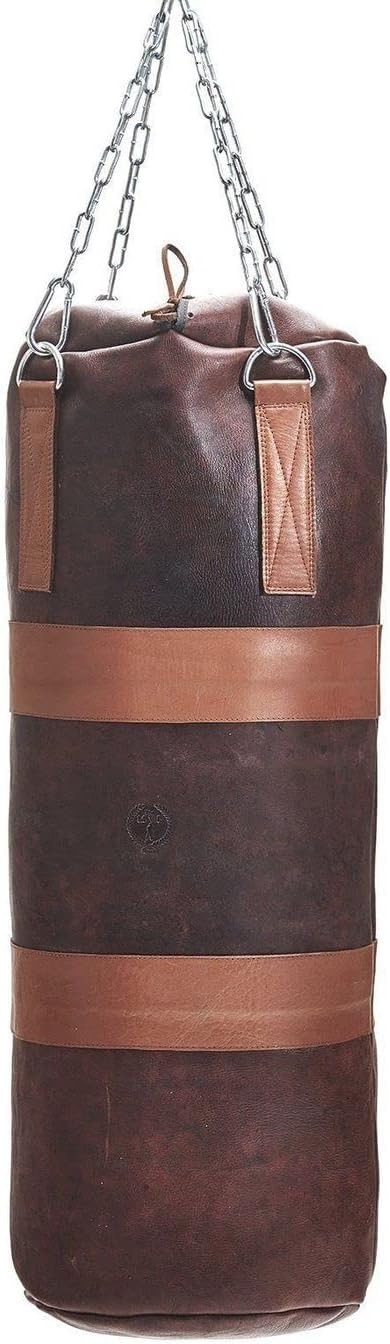 Heavy Punching Bag Vintage Brown Leather TAN Trim UNFILLED