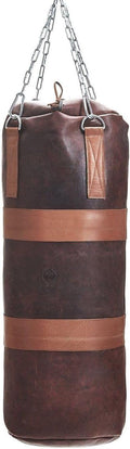Heavy Punching Bag Vintage Brown Leather TAN Trim UNFILLED