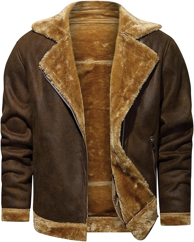 Ray's Leather Bomber Jackets For Men Real Sheepskin B3 Aviator Leather Jacket With Thick Shearling Sheepskin