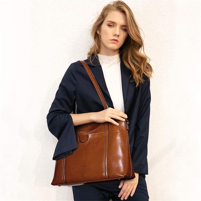 Ray's Large Capacity Cowhide Leather Shoulder Bag Purses Luxury Handbags for Women