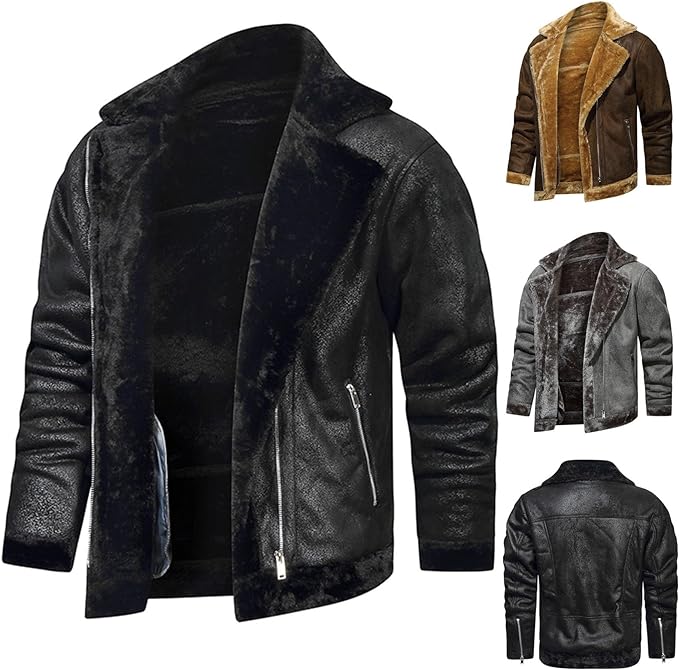 Ray's Leather Bomber Jackets For Men Real Sheepskin B3 Aviator Leather Jacket With Thick Shearling Sheepskin